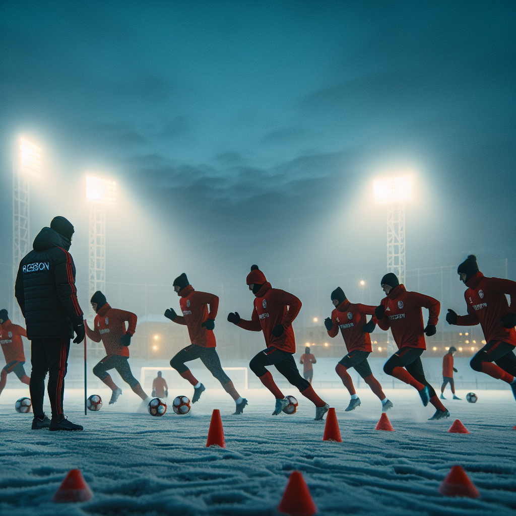 Зимняя тренировка ФК Актобе на базе клуба в декабре, интенсивная подготовка, тактика.